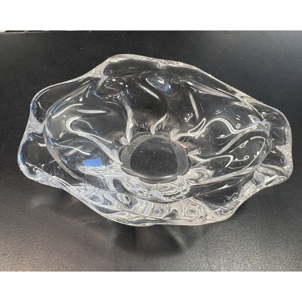 Vintage Abstract DAUM NANCY FRANCE Candy Trinket Dish Clear Glass Signed
